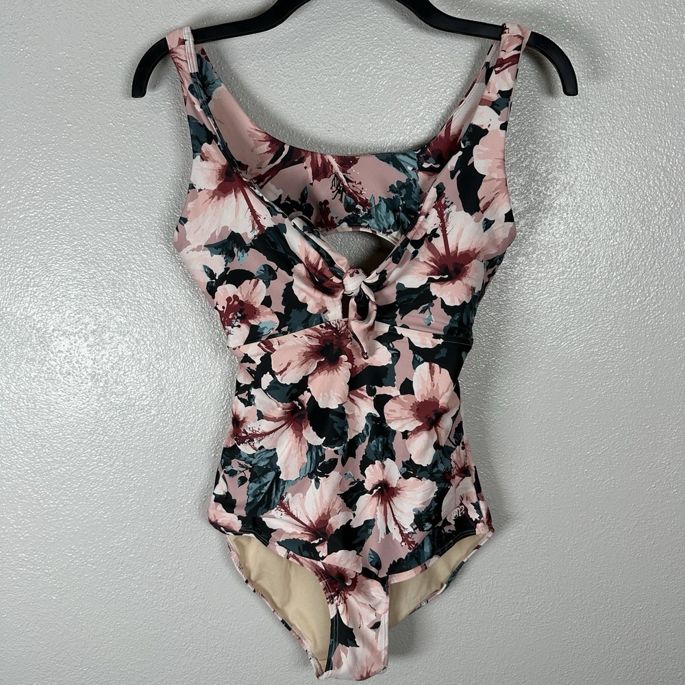 Albion Fit One Piece Swimsuit Womens Size Small Pink Floral Tie Front Open Back